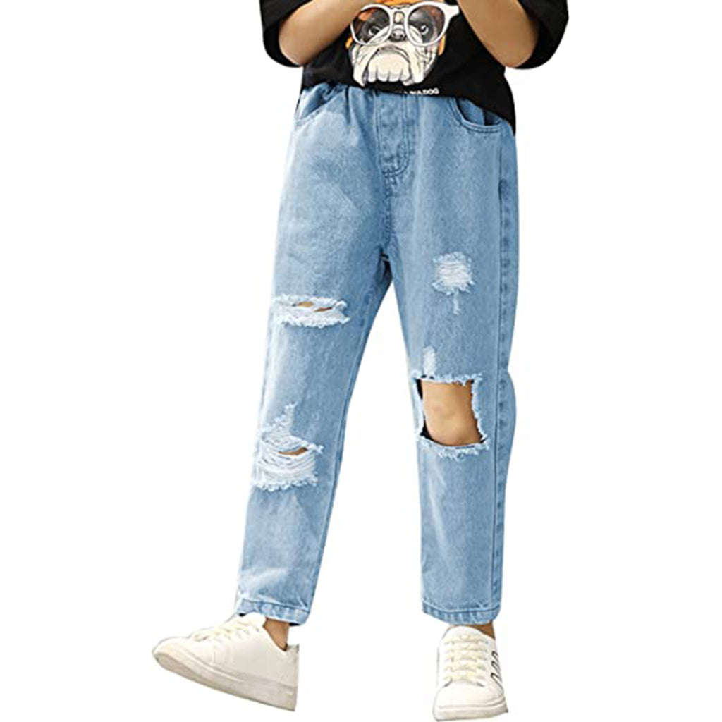 AMEBELLE Big Girls Kids' Ripped Jeans Elastic Waist Printed Hole Denim Pants JEC Shops LLC