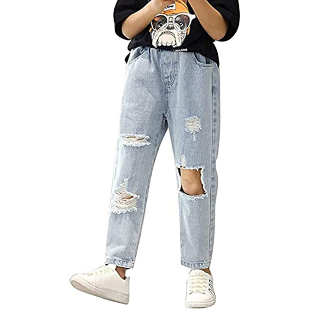 AMEBELLE Big Girls Kids' Ripped Jeans Elastic Waist Printed Hole Denim Pants JEC Shops LLC