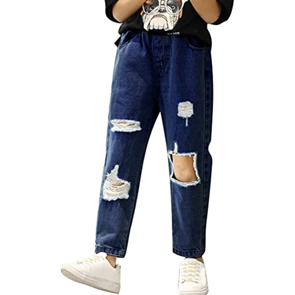 AMEBELLE Big Girls Kids' Ripped Jeans Elastic Waist Printed Hole Denim Pants JEC Shops LLC