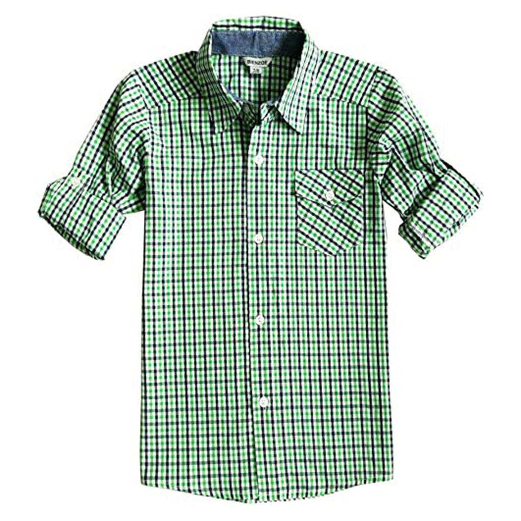 Bienzoe Boy's Cotton Plaid Roll Up Button Down Sports Shirts JEC Shops LLC