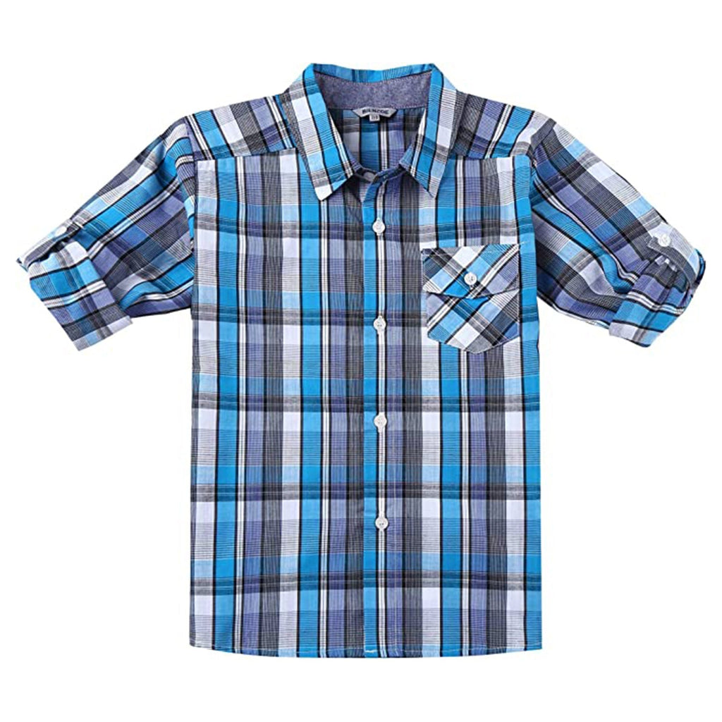 Bienzoe Boy's Cotton Plaid Roll Up Button Down Sports Shirts JEC Shops LLC