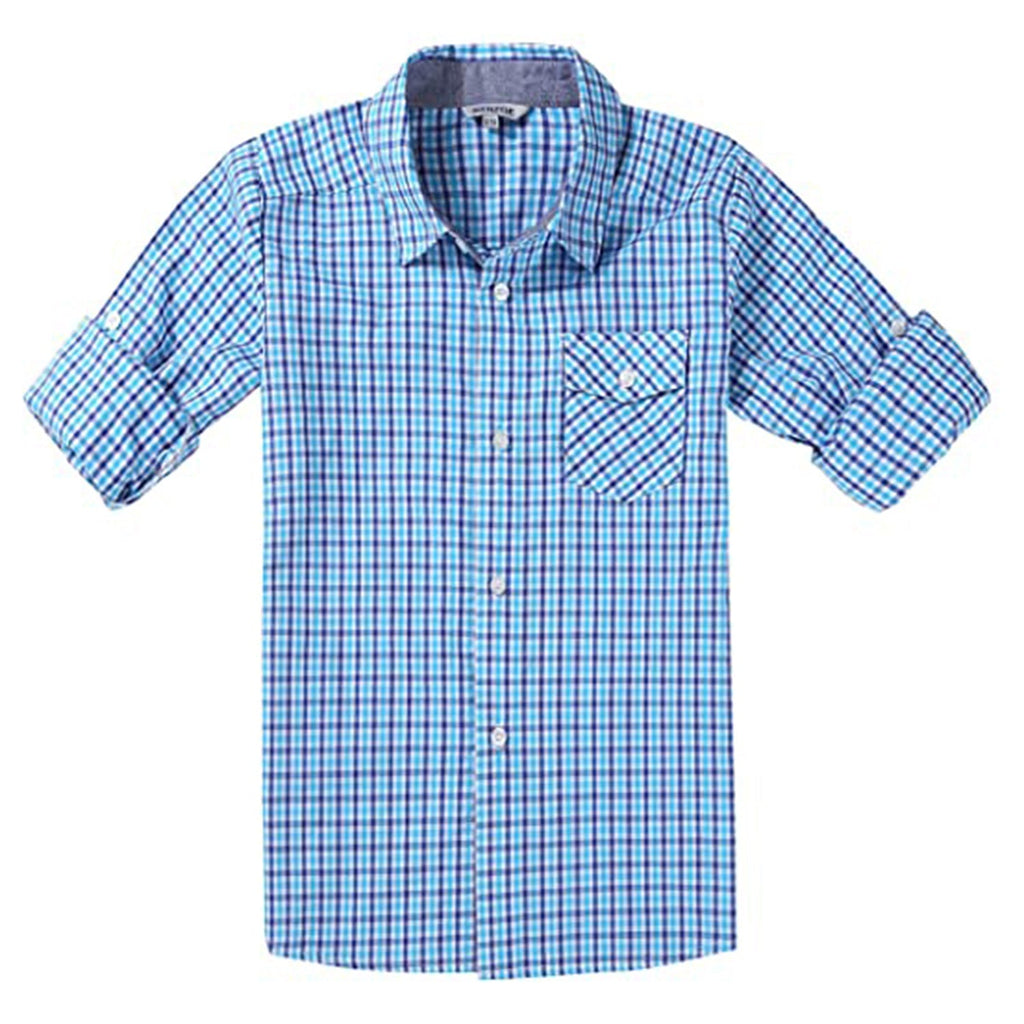 Bienzoe Boy's Cotton Plaid Roll Up Button Down Sports Shirts JEC Shops LLC