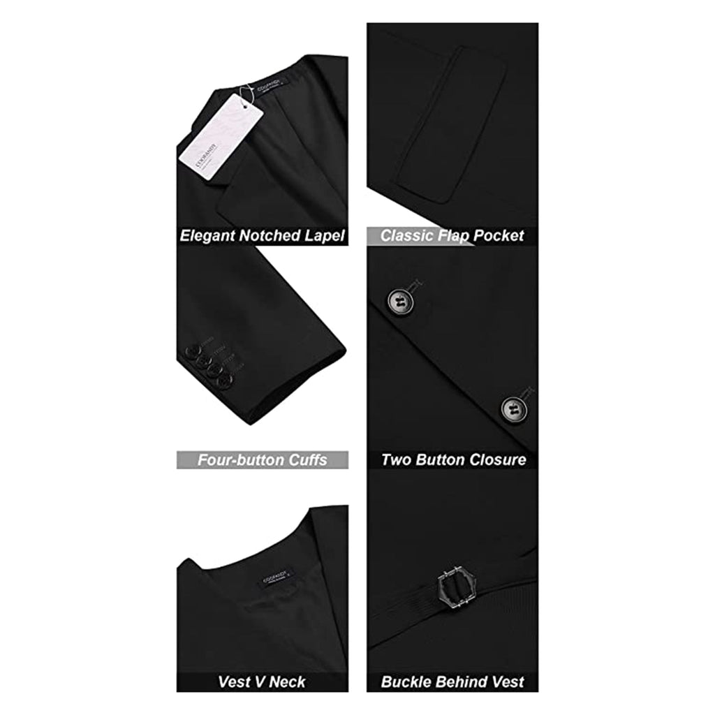 COOFANDY Men's 2 Piece Suit Slim Fit Two Button Blazer Jacket Business Wedding Prom Tuxedo Vest Set JEC Shops LLC