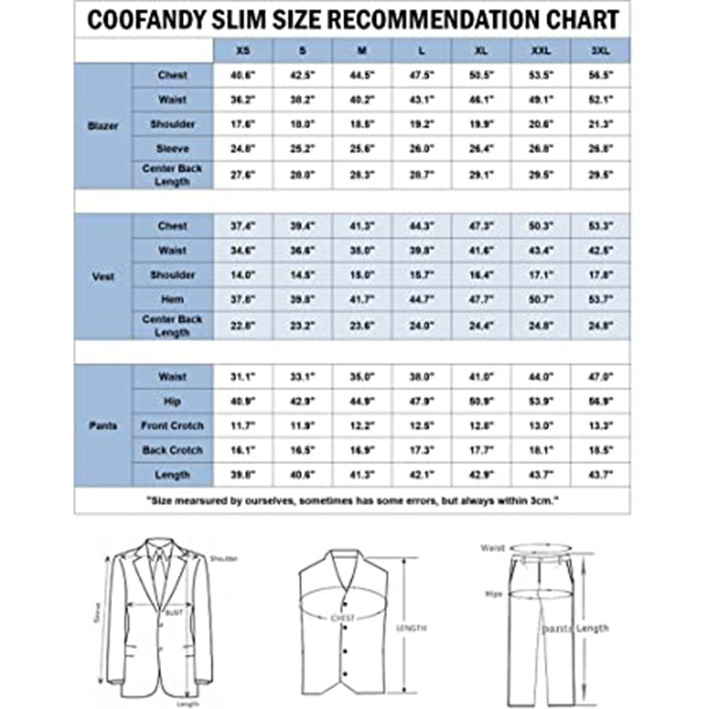 COOFANDY Men's 3 Pieces Slim Fit Suits Classic Solid Jacket Vest Pants Two Button Blazer JEC Shops LLC