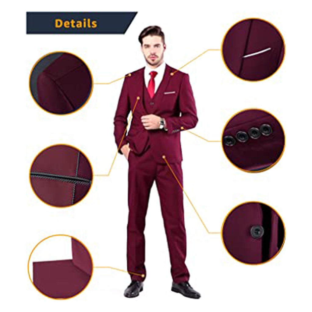 EastSide Men's Slim Fit 3 Pieces Suit, One Button Blazer Set, Jacket Vest & Pants JEC Shops LLC