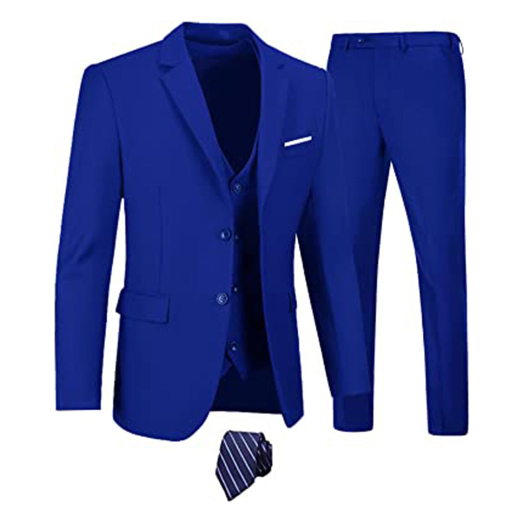 Furuyal Men's Suits 3 Piece Slim Fit Suit Set,Two Button Wedding Business Tuxedo Solid Blazer Jacket Vest Pants with Tie JEC Shops LLC