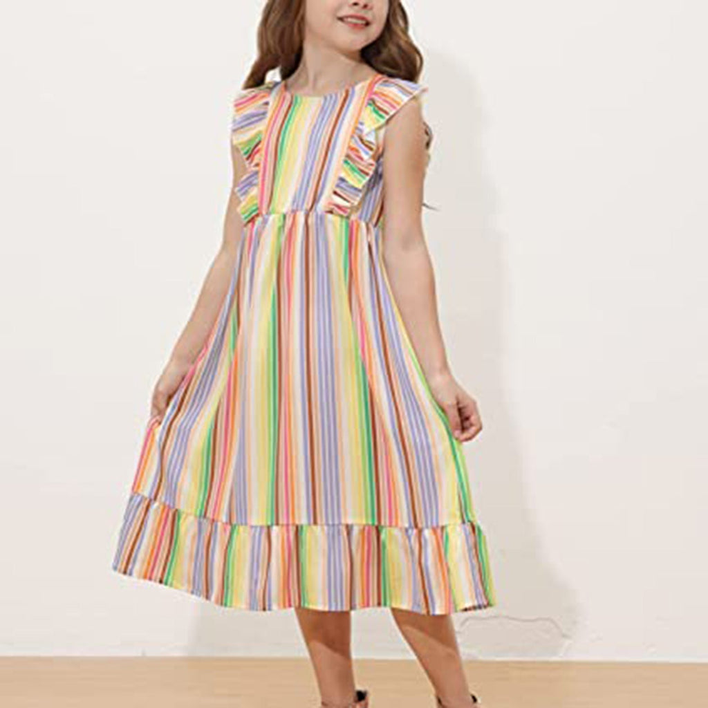 GRACE KARIN Girls Dress Ruffle Sleeve Striped Floral Spring Summer Dress JEC Shops LLC