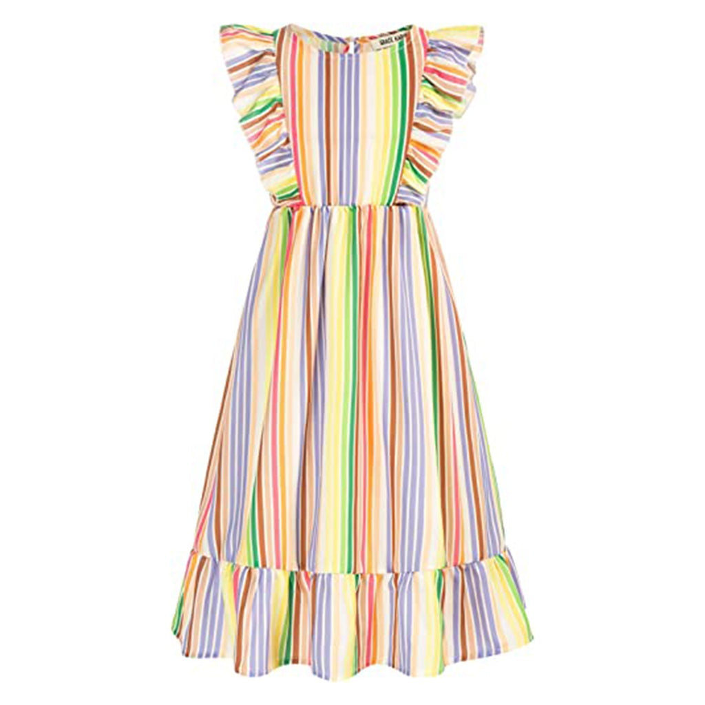 GRACE KARIN Girls Dress Ruffle Sleeve Striped Floral Spring Summer Dress JEC Shops LLC