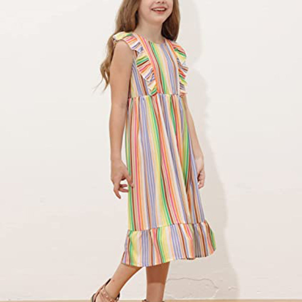 GRACE KARIN Girls Dress Ruffle Sleeve Striped Floral Spring Summer Dress JEC Shops LLC