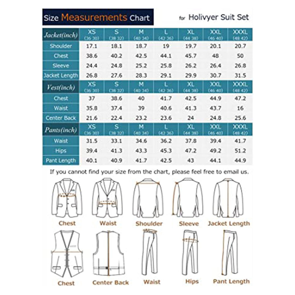 Holivyer Men's 3 Piece Slim Fit Suit Set, Two Button Blazer Solid Jacket Vest Pants Wedding Business Suit JEC Shops LLC