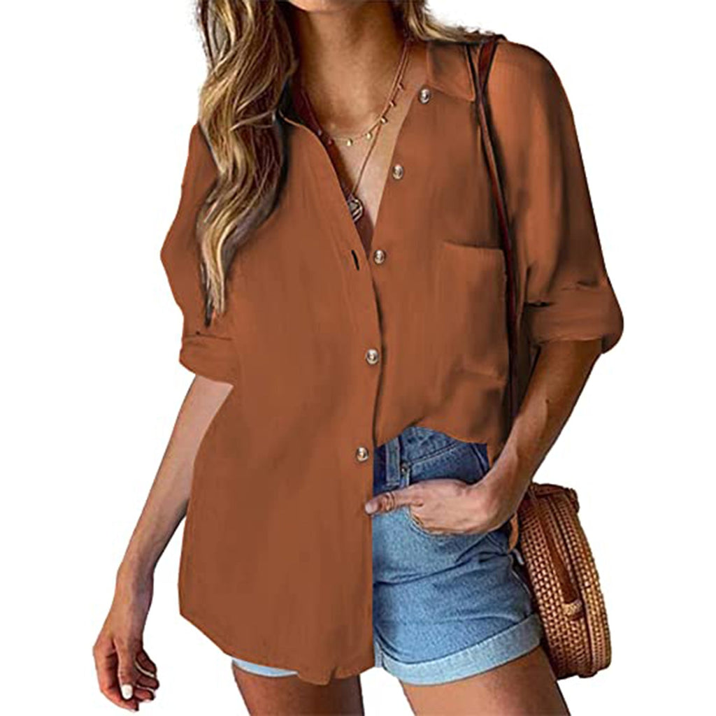 Hotouch Womens Cotton Button Down Shirt JEC Shops LLC