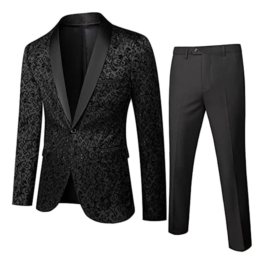 LiveZou Men Floral Blazer Suit Jacket Dinner Party Prom Wedding Stylish Tuxedo JEC Shops LLC