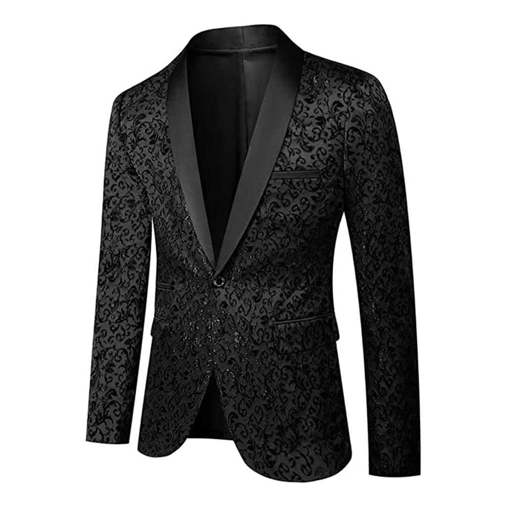 LiveZou Men Floral Blazer Suit Jacket Dinner Party Prom Wedding Stylish Tuxedo JEC Shops LLC