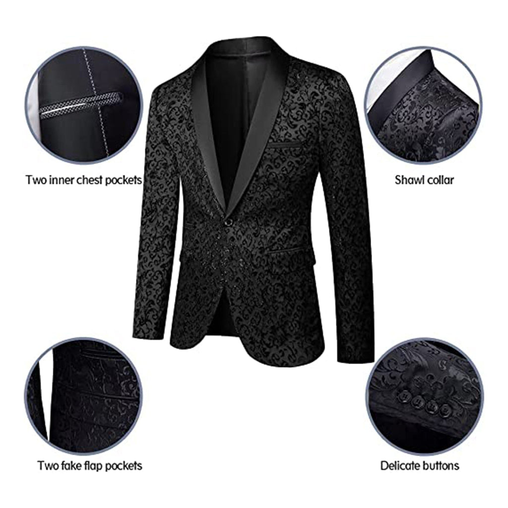 LiveZou Men Floral Blazer Suit Jacket Dinner Party Prom Wedding Stylish Tuxedo JEC Shops LLC