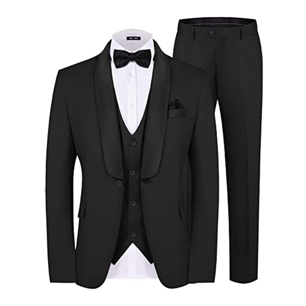 MAGE MALE Men's 3 Piece Suit Slim Fit Solid One Button Party Wedding Tuxedo Suits Blazer Jacket Vest Pants Set JEC Shops LLC