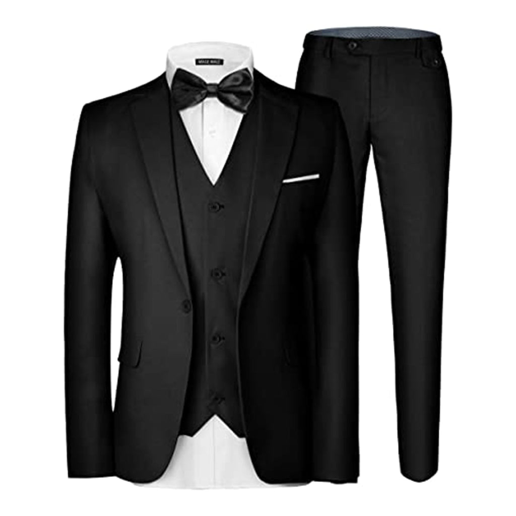 MAGE MALE Men's 3 Pieces Suit Elegant Solid One Button Slim Fit Single Breasted Party Blazer Vest Pants Set JEC Shops LLC