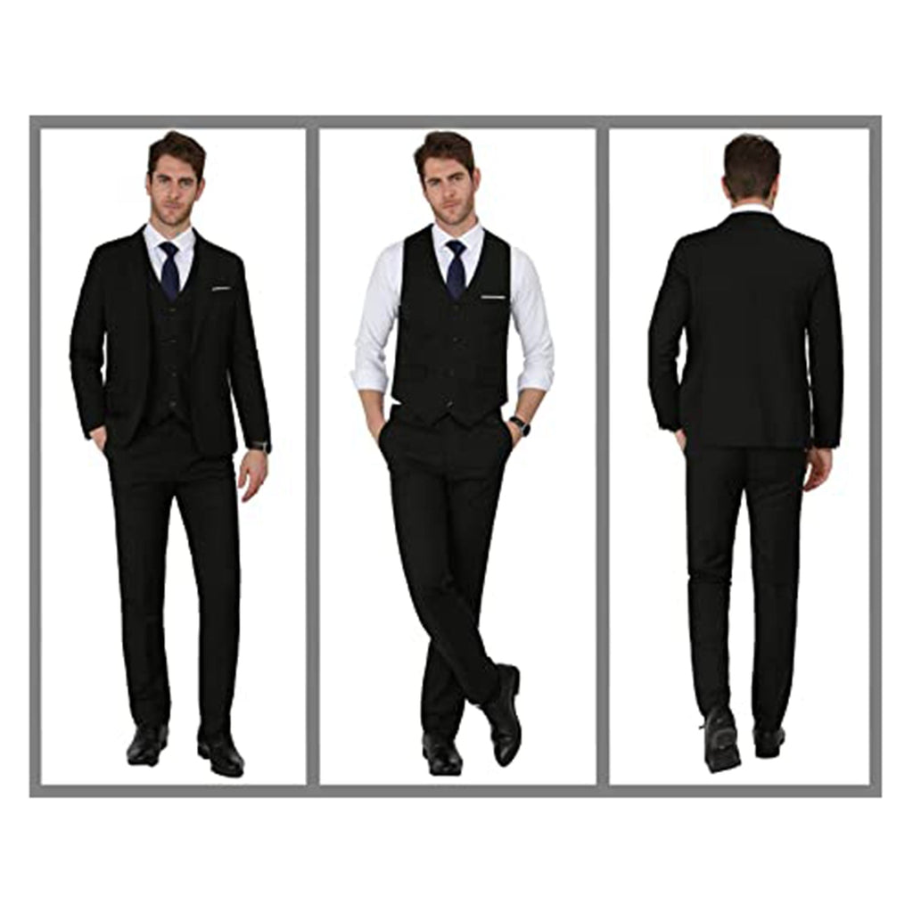 MAGE MALE Men's 3 Pieces Suit Elegant Solid One Button Slim Fit Single Breasted Party Blazer Vest Pants Set JEC Shops LLC