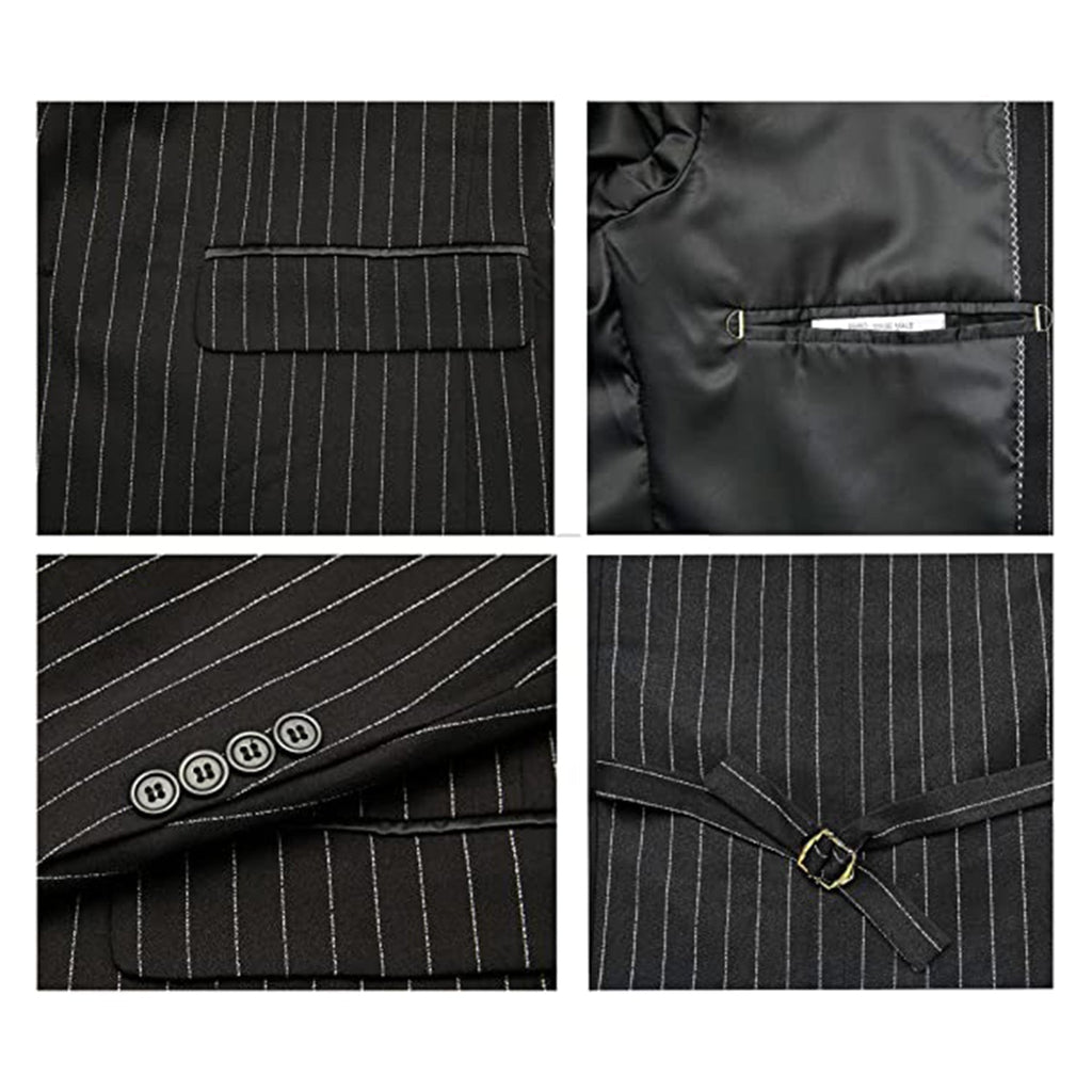 MAGE MALE Men’s Pinstripe 3 Piece Suit Slim Fit Elegant Single Breasted Business Wedding Party Blazer Vest& Pants Set JEC Shops LLC