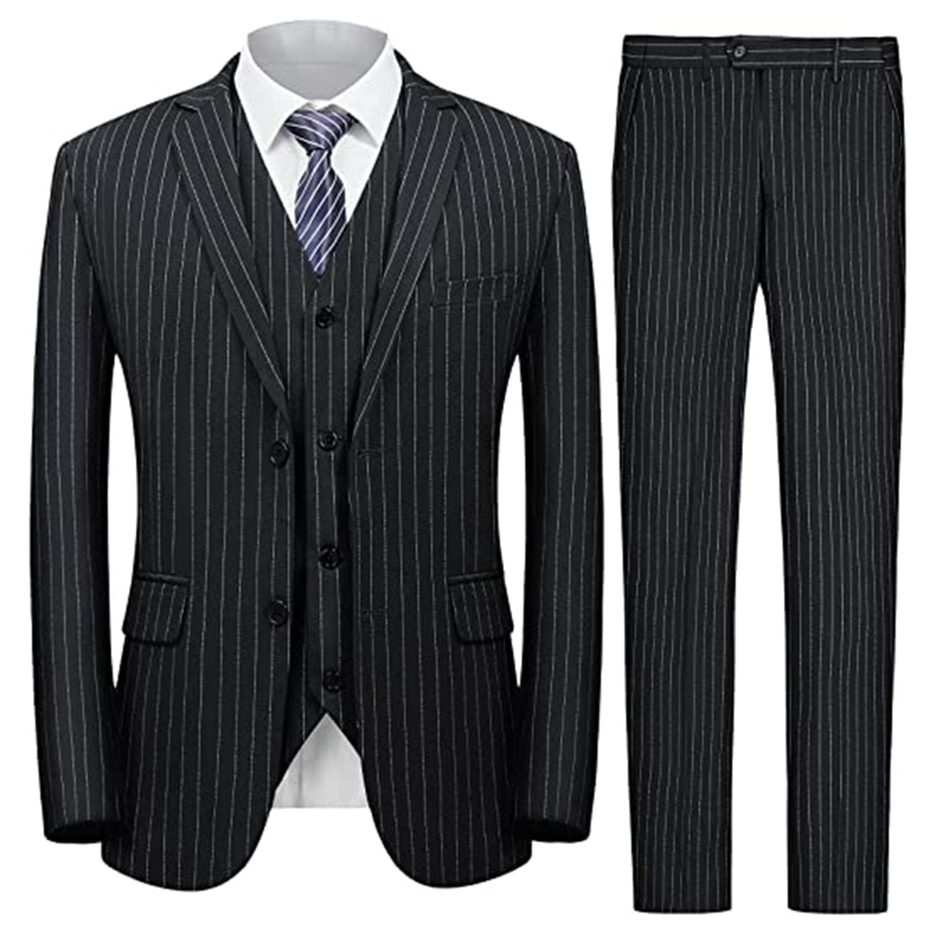 MAGE MALE Men’s Pinstripe 3 Piece Suit Slim Fit Elegant Single Breasted Business Wedding Party Blazer Vest& Pants Set JEC Shops LLC