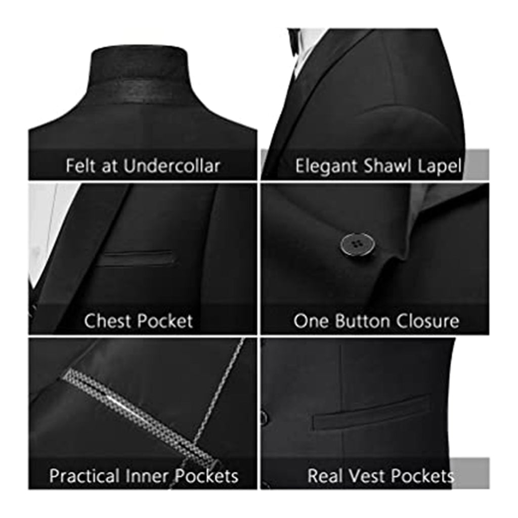 MAGE MALE Men's Slim Fit 3 Piece Suit One Button Solid Shawl Lapel Blazer Jacket Vest Pants Set with Tie Pocket Square JEC Shops LLC