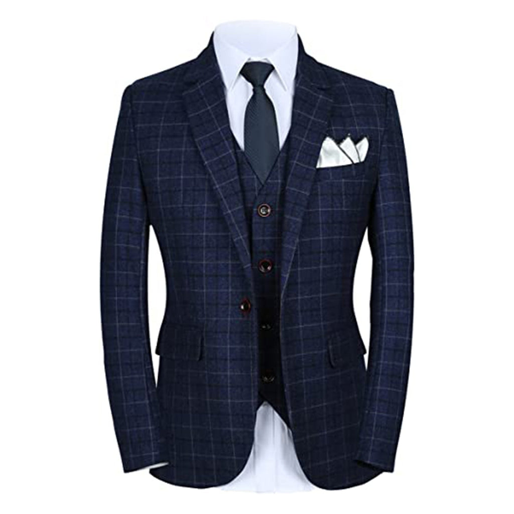 MOGU Mens 3 Piece Slim Fit Plaid Suit Blazer+Vest+Pants JEC Shops LLC