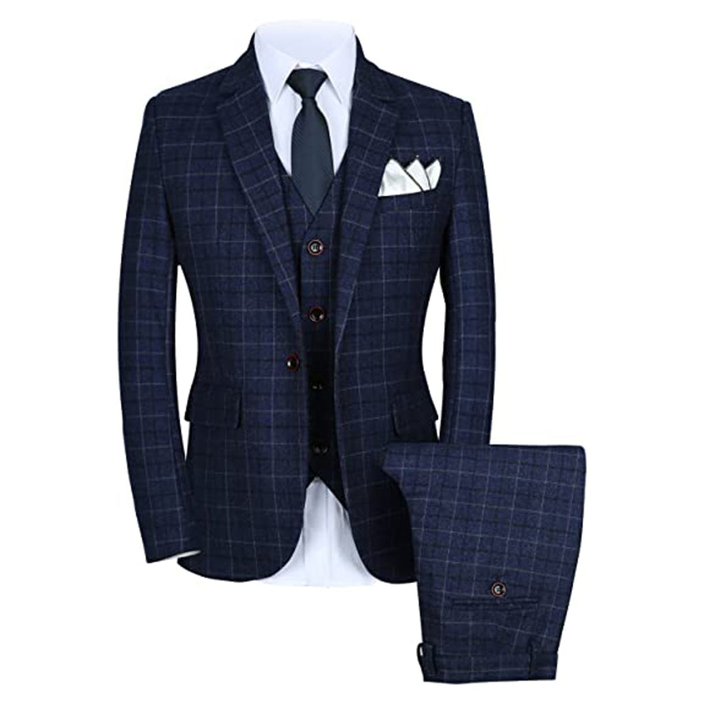 MOGU Mens 3 Piece Slim Fit Plaid Suit Blazer+Vest+Pants JEC Shops LLC