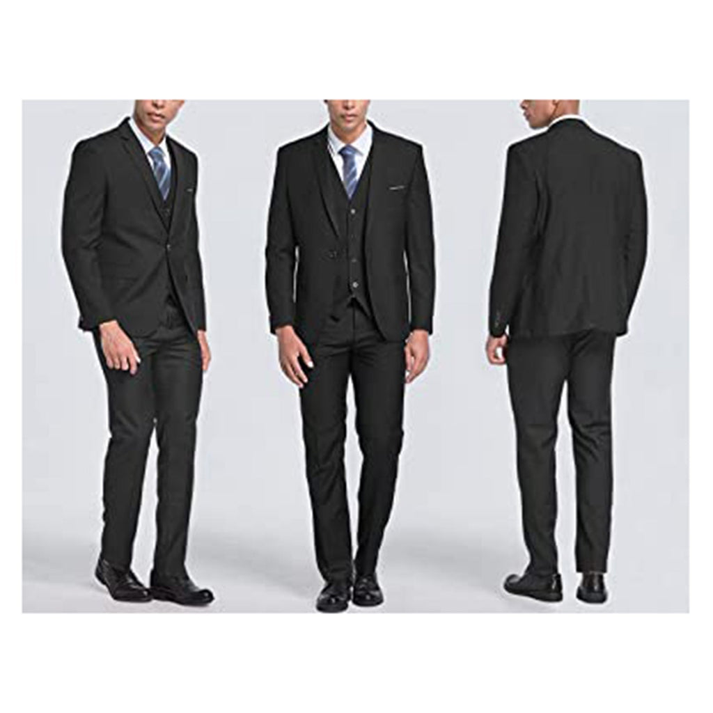 MYS Men's 3 Piece Slim Fit Suit Set, One Button Solid Jacket Vest Pants with Tie JEC Shops LLC