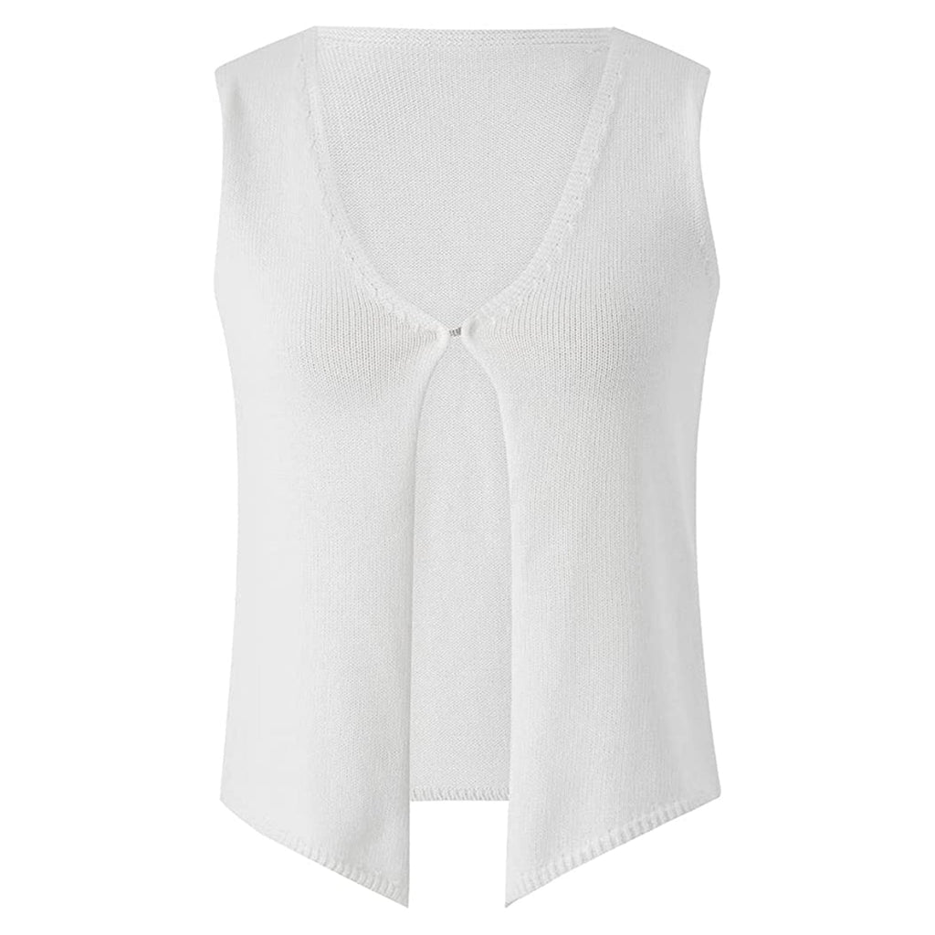 Meihuida Women Crochet Vest Top Y2k Knit V Neck Sleeveless Button Down Streetwear JEC Shops LLC