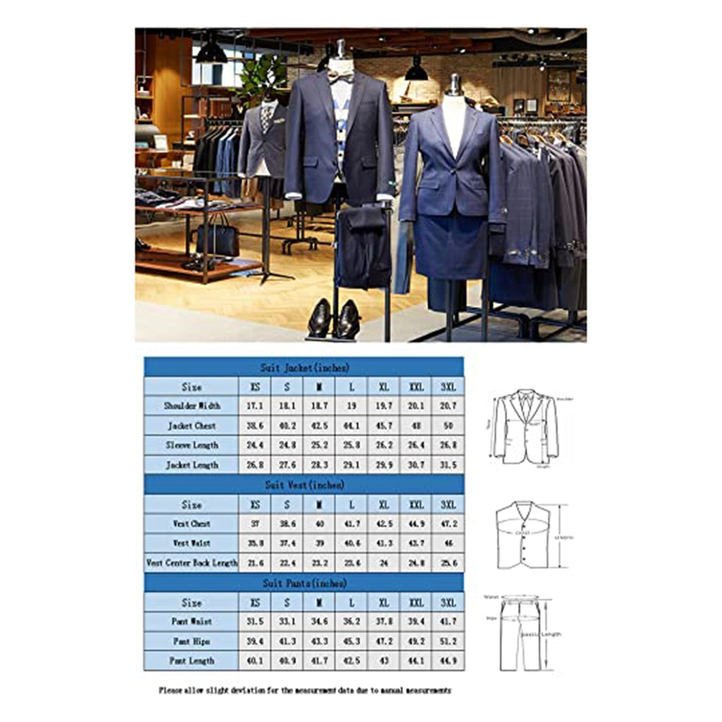 Men's Suits 3 Pieces Slim Fit Suit 2 Button Business Prom Formal Suit Blazer Jacket Vest Pants Set JEC Shops LLC