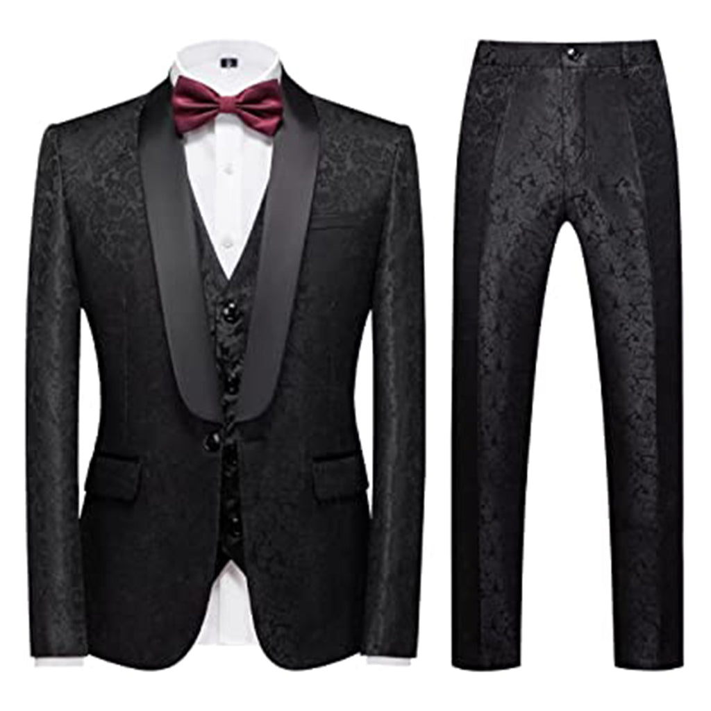 Mens Suits Regular Fit 3 Piece Skinny Tuxedo Blazer Waistcoat Pants Shawl Lapel Paisley Suits Set JEC Shops LLC