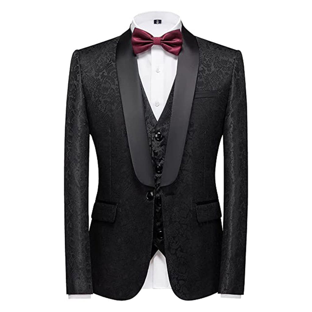 Mens Suits Regular Fit 3 Piece Skinny Tuxedo Blazer Waistcoat Pants Shawl Lapel Paisley Suits Set JEC Shops LLC