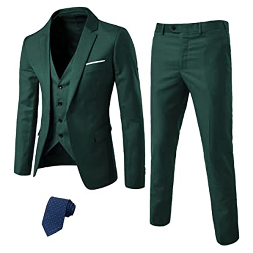 MrSure Men’s 3 Piece Suit Blazer, Slim Fit Tux with One Button, Jacket Vest Pants & Tie Set JEC Shops LLC