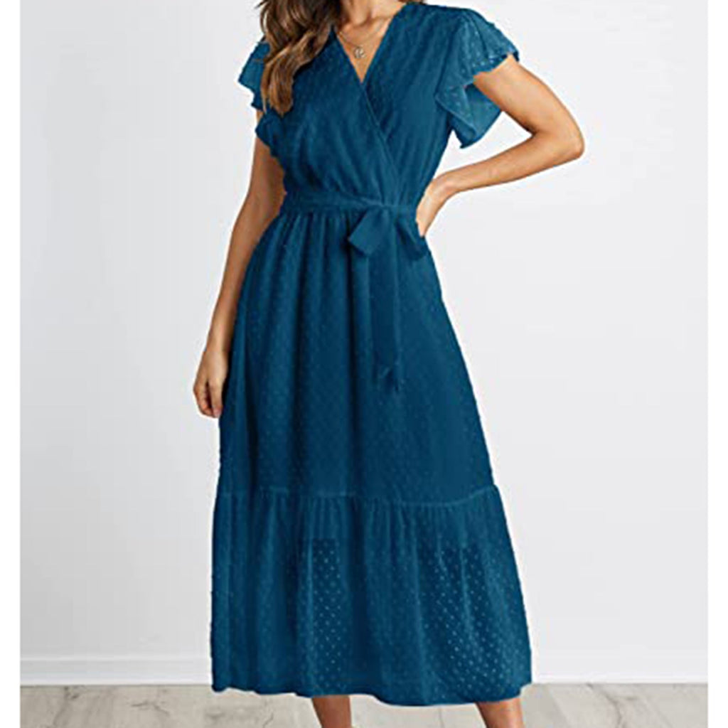 Pleated Hem Swing Midi Sun Dress JEC Shops LLC