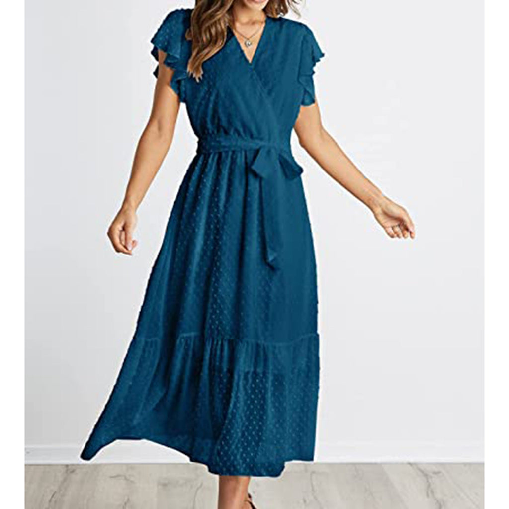 Pleated Hem Swing Midi Sun Dress JEC Shops LLC