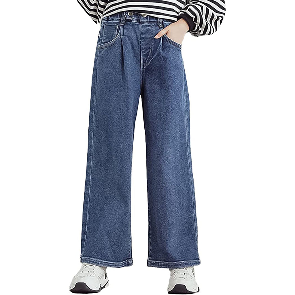 Rolanko Girls Jeans Denim Elastic Wasit Wide Leg Baggy Pants JEC Shops LLC