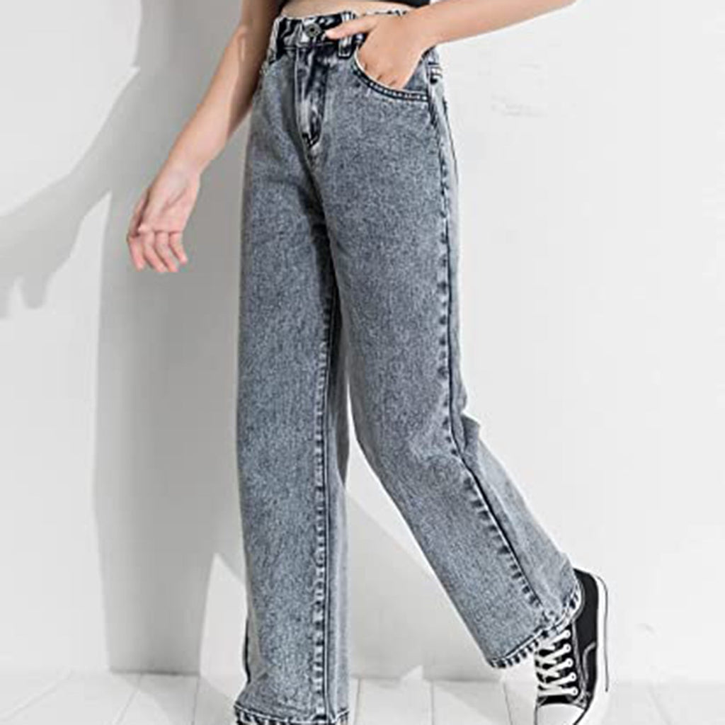 Romwe Girl's Vintage High Waisted Straight Leg Jeans Regular Fit Denim Pants JEC Shops LLC