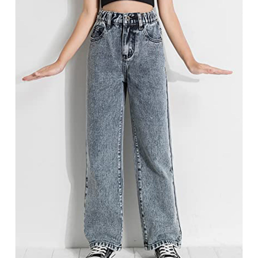 Romwe Girl's Vintage High Waisted Straight Leg Jeans Regular Fit Denim Pants JEC Shops LLC