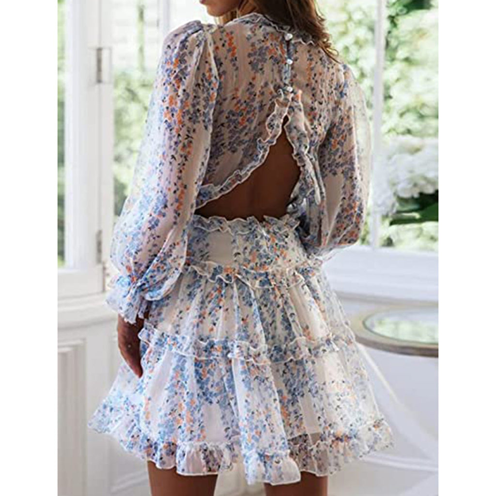 Ruffle Long Sleeve Floral Print Mini Dress JEC Shops LLC