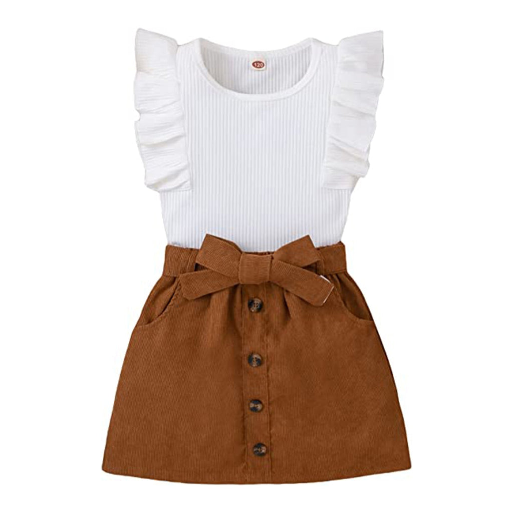 SheIn Girl's 2 Piece Outfits Button Down Tie Front Cap Sleeve T Shirt and Skirt Set JEC Shops LLC