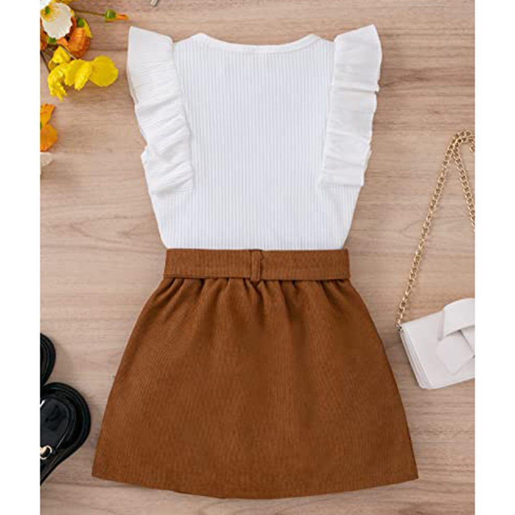 SheIn Girl's 2 Piece Outfits Button Down Tie Front Cap Sleeve T Shirt and Skirt Set JEC Shops LLC