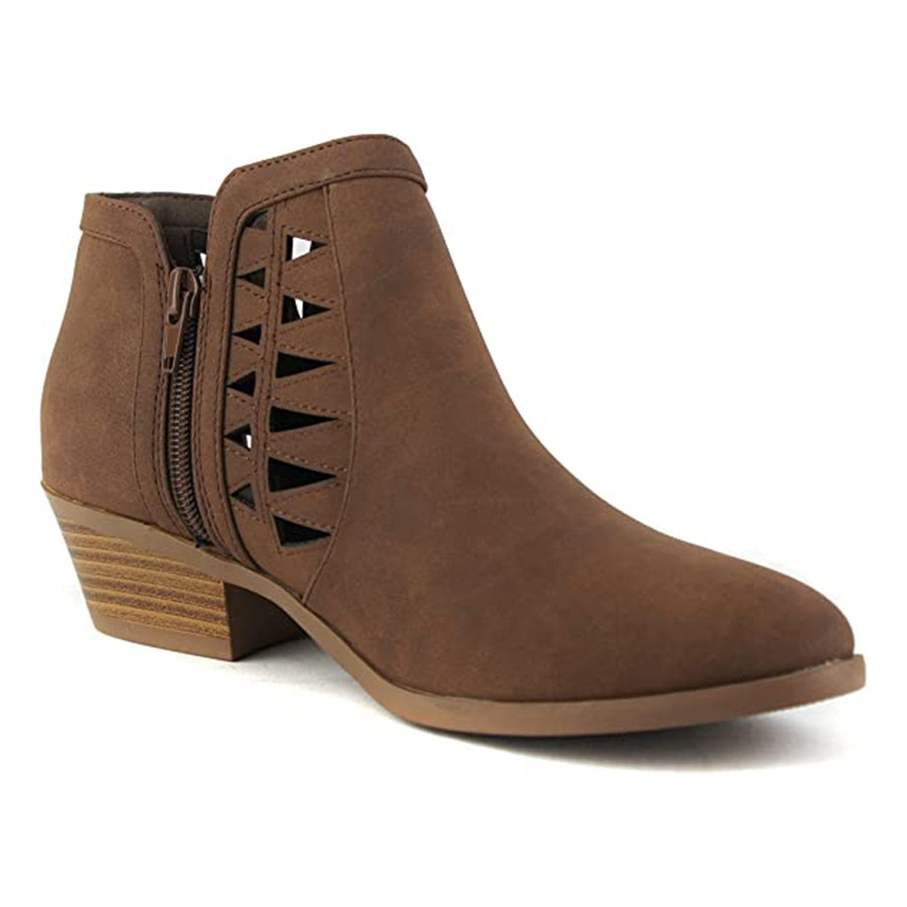 Soda CHANCE Womens Perforated Cut Out Stacked Block Heel Ankle Booties JEC Shops LLC