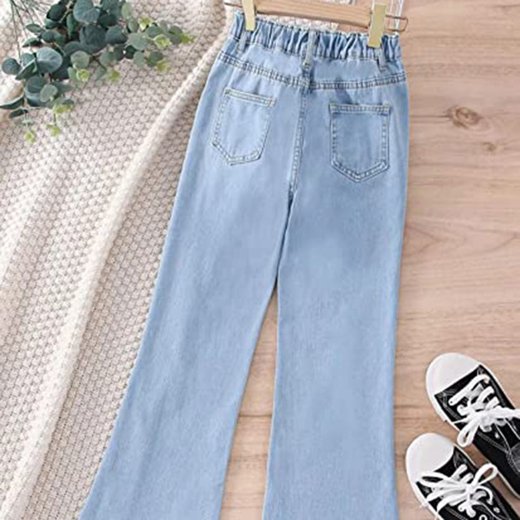 WDIRARA Girl's High Waisted Ripped Raw Hem Flare Bell Bottom Jeans Denim Pants JEC Shops LLC