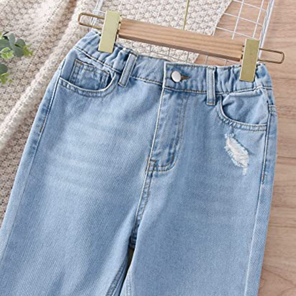 WDIRARA Girl's High Waisted Ripped Raw Hem Flare Bell Bottom Jeans Denim Pants JEC Shops LLC