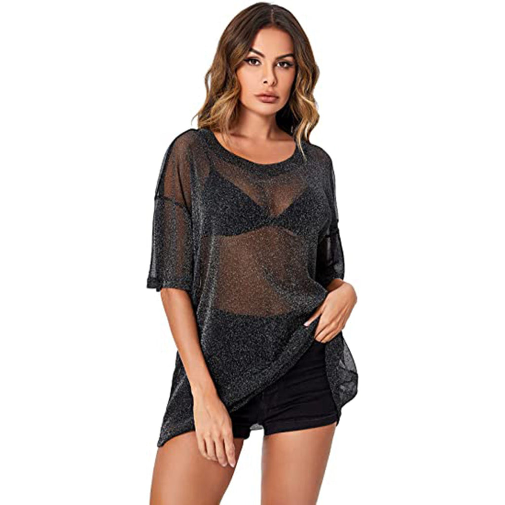 WDIRARA Women's Glitter Sheer See Through JEC Shops LLC