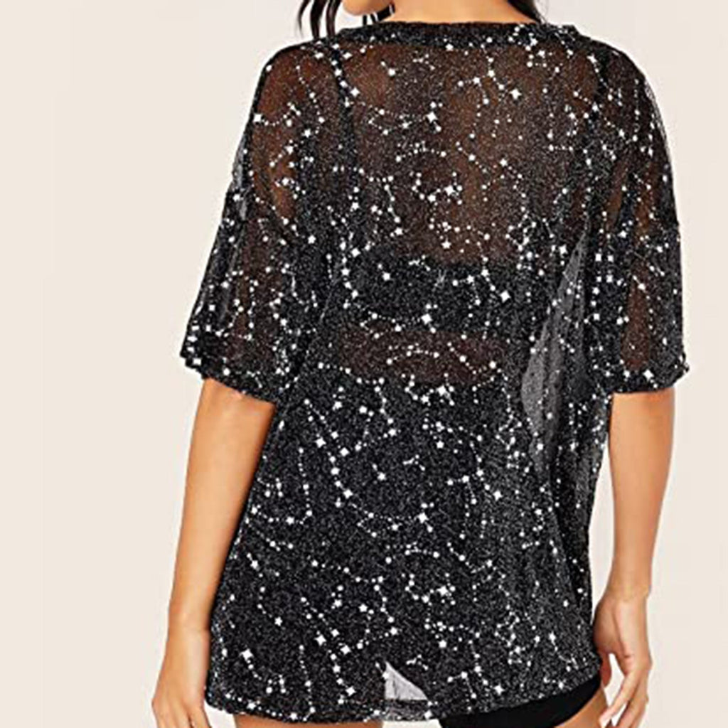 WDIRARA Women's Glitter Sheer See Through JEC Shops LLC