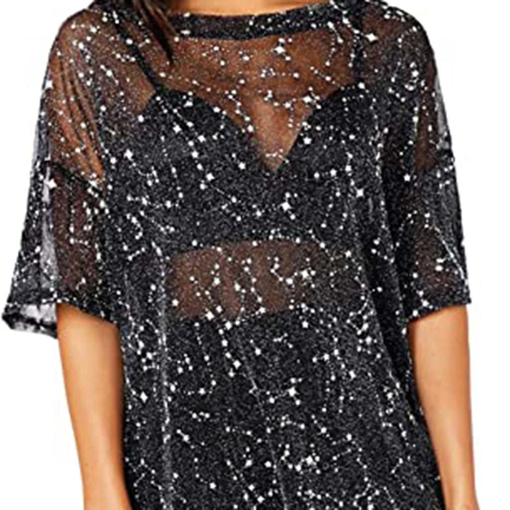 WDIRARA Women's Glitter Sheer See Through JEC Shops LLC