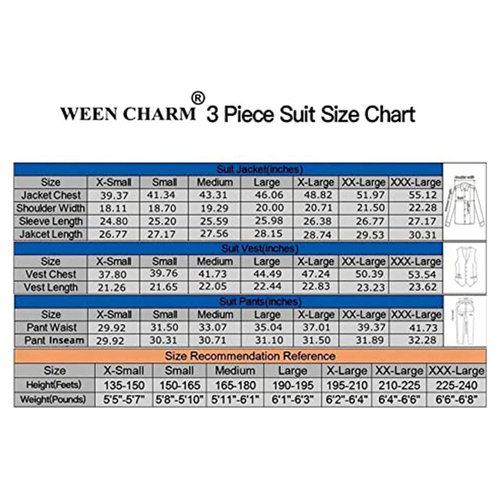 WEEN CHARM Men's Slim Fit Suits,3 Piece Suit for Men,One Button Shawl Lapel Blazer Jacket Vest Pants,Men Tuxedo Suit Set JEC Shops LLC