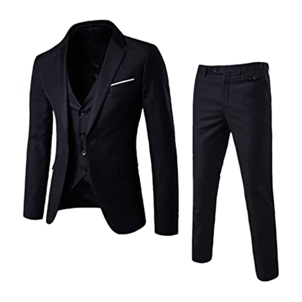 WULFUL Men’s Slim Fit Suit One Button 3-Piece Blazer Dress Business Wedding Party Jacket Vest & Pant JEC Shops LLC