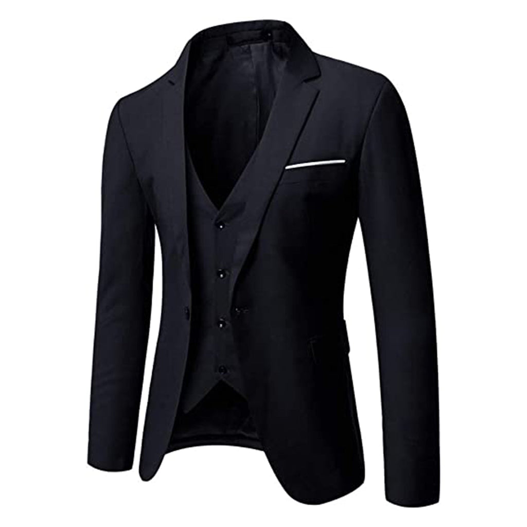 WULFUL Men’s Slim Fit Suit One Button 3-Piece Blazer Dress Business Wedding Party Jacket Vest & Pant JEC Shops LLC