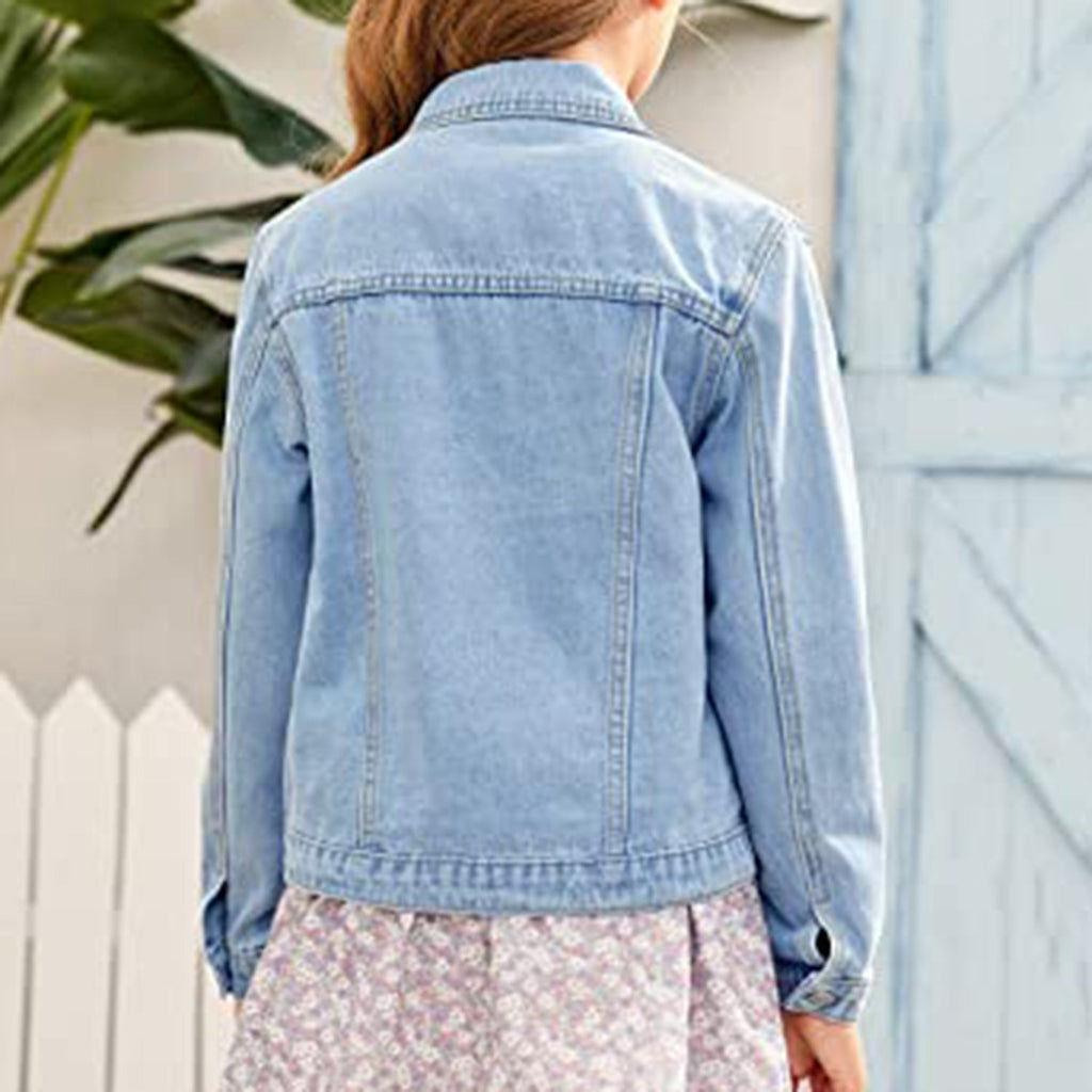 Xineppu Girl Buttons Jean Jacket Denim Pockets Basic Spring Outwear 5-14 Years Old JEC Shops LLC